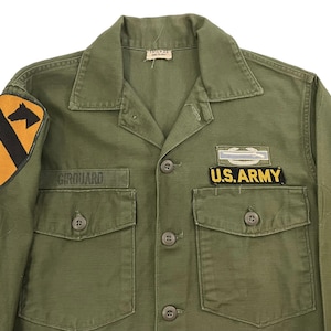 Vintage 1960s Army OG107 Shirt sz M ~ 1st Cavalry Division ~ Combat patches CIB