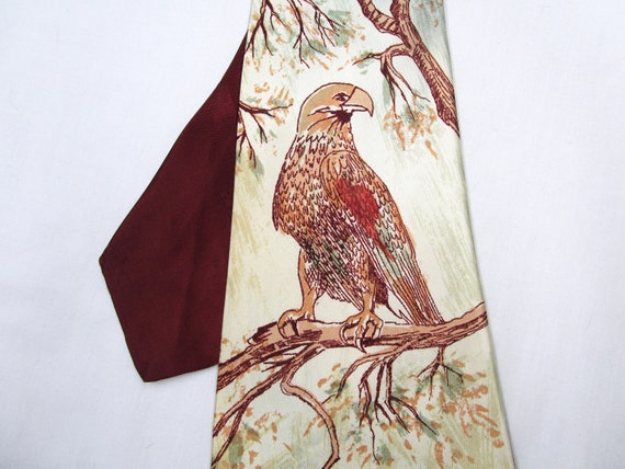 Vintage 1940s Silk Hand Painted HAWK Bird Tie MINT