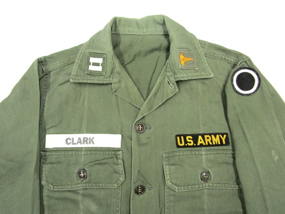 Vintage 1960s US Army Cotton OG107 Shirt S ~ PATCH