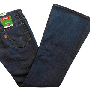 vintage 1970s jeans LEVIS Big E bell bottoms dark denim Talon 42 zip/ –  Retro Trend Vintage