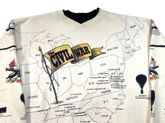 Vintage 1990s AOP Civil War Sweatshirt RARE sz M … - image 1