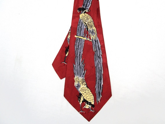 Vintage 1930s "Love Birds" Silk Tie ~ 1940s Deco