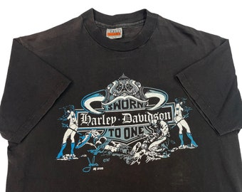 Vintage 1980s RARE Harley Davidson Sworn To One t shirt sz L