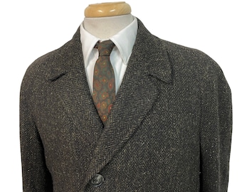 Vintage 1950s 1960s Alexandre HARRIS TWEED Overcoat fits M ~ 40 to 42 Reg Herringbone coat topcoat