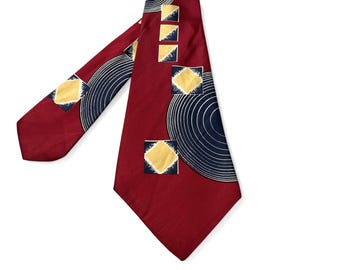 Vintage 1940s Tie Cravat Necktie ~ Wide Rayon Tie ~ Geometric