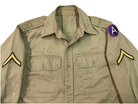 Vintage 1950s 60s Army Khaki Cotton Shirt Sz M Patches | Etsy