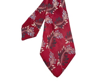Vintage 1930s Brocade Abstract Leaf Like Red Cravat Necktie 1940s Tie