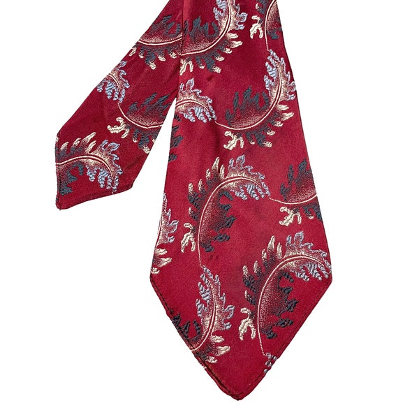 Vintage 1930s Brocade Abstract Leaf Like Red Cravat Necktie 1940s Tie