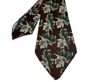 Vintage 1930s 1940s MINT Brocade Abstract Leaf Like Brown Green Cravat Necktie Tie