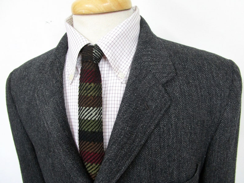 Vintage 1960s Herringbone Tweed CHINSTRAP Blazer 42 R ~ jacket sport coat