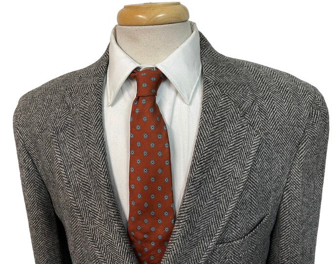 Vintage ELBOW PATCHES Herringbone Tweed Sport Coat Sz 44 R Blazer