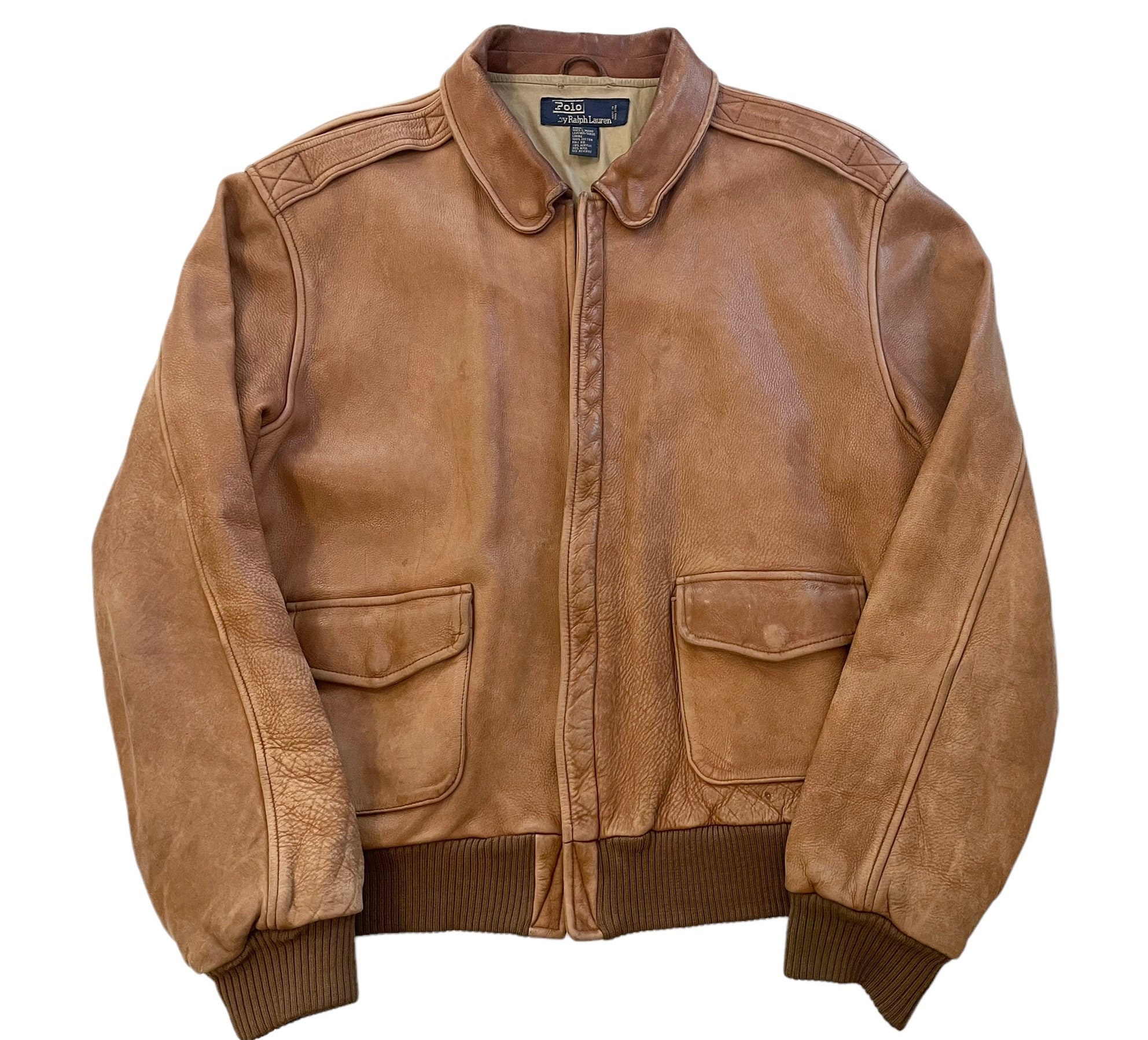 Vintage Polo Ralph Lauren A2 Leather Jacket Sz L Flight Biker Bomber Etsy