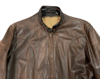 Vintage Lesco Leathers Brown Leather Motorcycle Jacket Sz 42