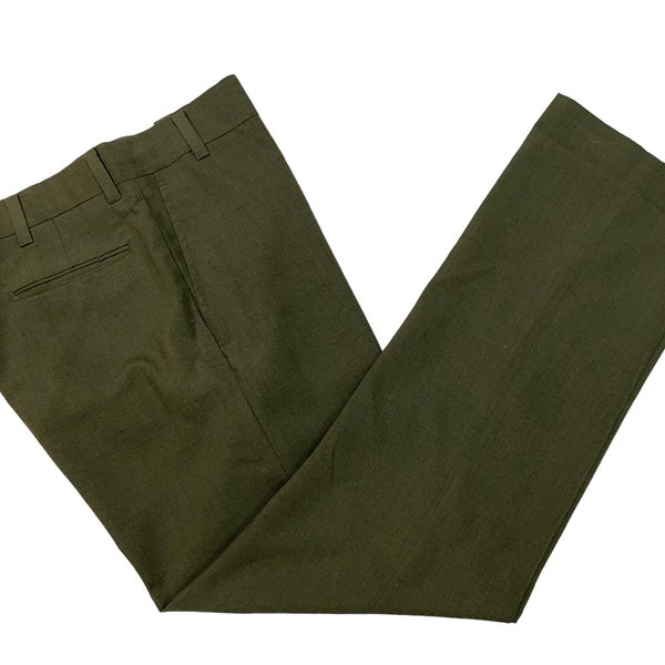 Vintage 1960s Farah Green Trousers measure 34 x 31.5 ~ 34W Worsted Wool Dress Pants