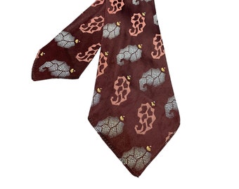 Vintage 1930s 1940s Brocade Abstract Leaf Like Purple Cravat Necktie Silk Tie
