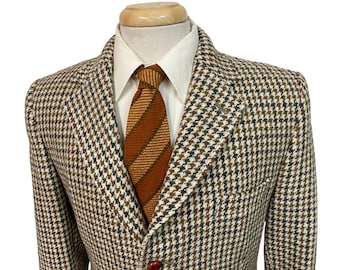 Vintage 60s 70s Harris Tweed Dunn & Co. Heavy Sport Coat 40 S ~ Houndstooth Plaid Blazer jacket