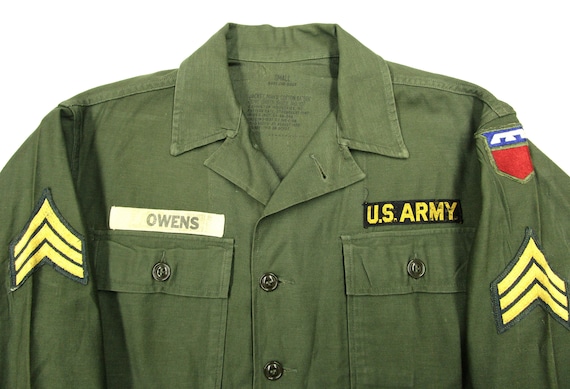 Vintage 1960s US Army Cotton OG107 Shirt S ~ PATCH