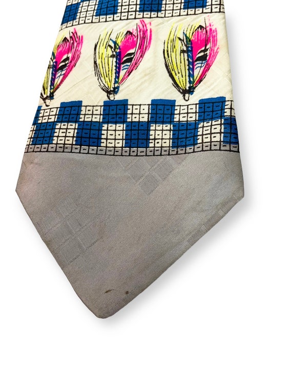 Vintage 1940s Fly Fishing Abstract Silk Necktie ~… - image 5