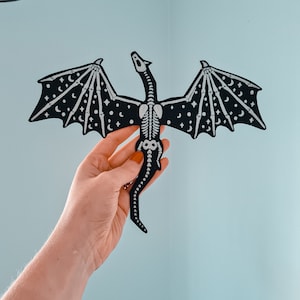 10 inch Glow in the dark Skeleton dragon woven back patch | Patch | Dragon Patch | Fabric Patch