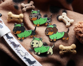 Mini Dachshund Frog Enamel Pin