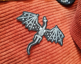 Glow in the Dark Skeleton Dragon Patch | Iron-On Woven Fabric