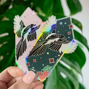 Holographic Magpie Gloss Sticker | Die Cut Sticker | holographic Stickers | Magpie