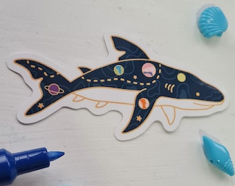 Galactic Shark Vinyl Sticker | Glossy Die Cut, 3 inch