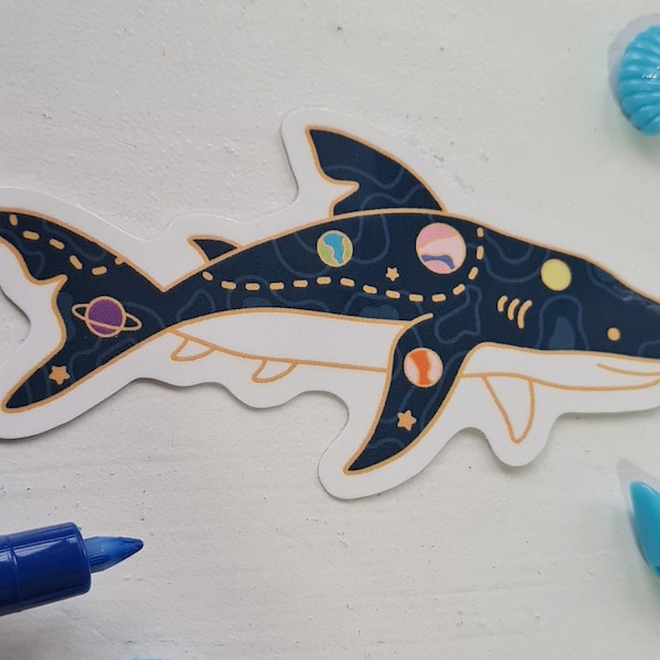 Galactic Shark Vinyl Sticker | Die Cut Sticker | Cute Stickers | Sealife | Shark Sticker