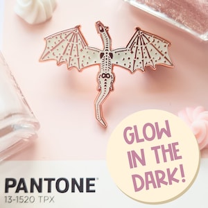 Glow in the dark rose gold Dragon Skeleton enamel pin 1.75 inch | Halloween | enamel pin