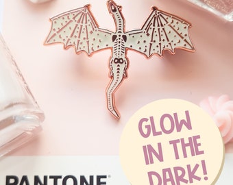 Glow in Dark Rose Gold Dragon Skeleton Enamel Pin | Halloween