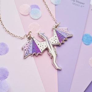 Lavender Dragon 16inch silver Necklace | dragon | dragon necklace | Enamel pin