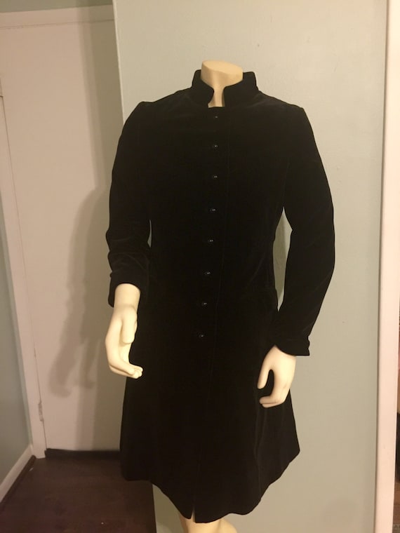 Vintage Black Velvet Coat Jacket Mandarin Collar
