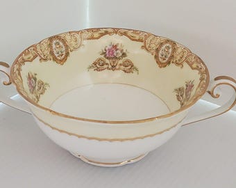 Tazón de crema vintage Noritake Fine China Ashley 3928 Japón con asas y diseño floral