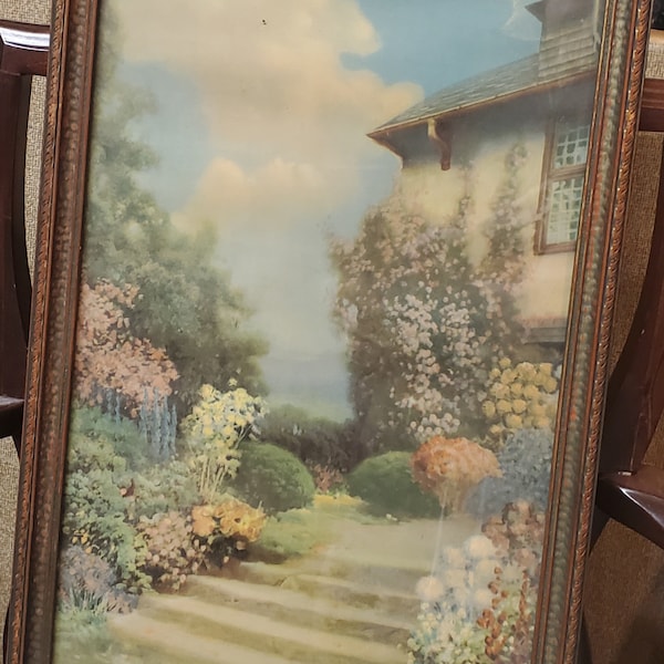 Antique 1920’s Robert Atkinson Fox Enchanted Steps Framed Print Floral Art Decor