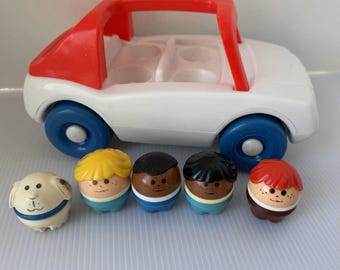 1986 Little Tikes Toddle Tots Family White Car #0674 Vintage Toy People Dog 80s