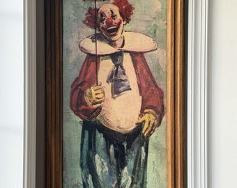Lámina vintage de payaso de circo de Bardot, enmarcada, 1960, mediados de siglo XX, litografía para pared.