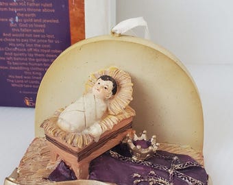 Dicksons Baby Jesus Manger Nativity Christmas Ornament VTG 2 Cor 8:9 Religious
