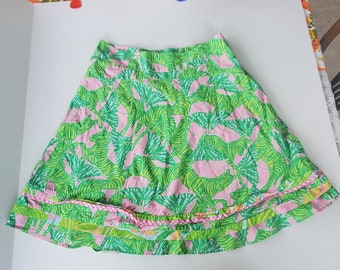 Vintage Lilly Pulitzer Zebra Butterfly Print Green Pink Skirt Size 12 Spring