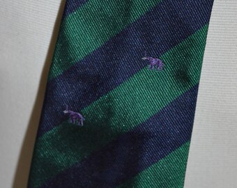 Vintage Elephant Striped Full Length Necktie by Ascot - Cliff
