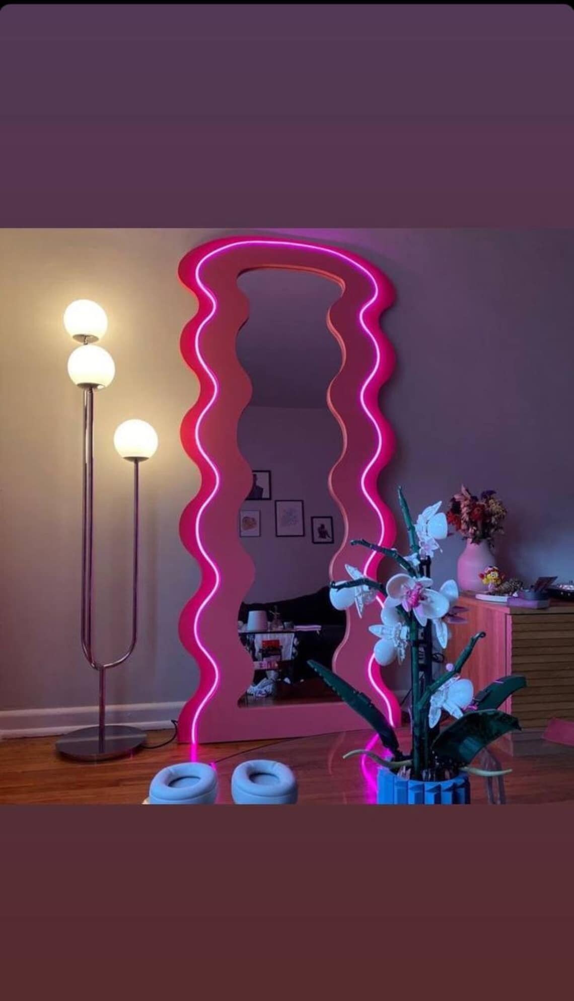 Led Wiggle Pink Mirror Led Lighted Curvy Full Body Mirror Etsy