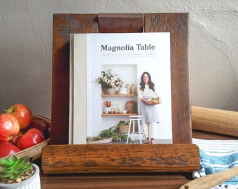 Reclaimed Wood Recipe Cookbook Stand Space Saving Folds Flat