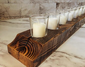 Extra Large Reclaimed Wood Candle Holder: 10 Votive Centerpiece