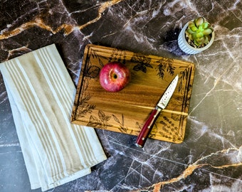 Engraved Acacia Wood Cutting Board: Juice Groove, Wedding Gift
