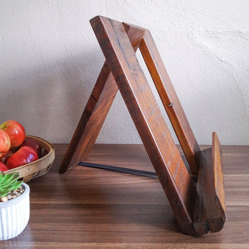 Reclaimed Wood Recipe Cookbook Stand Space Saving Folds Flat
