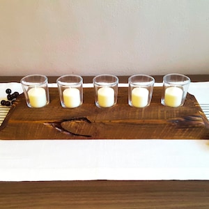 Reclaimed Wood Candle Holder: Rustic Beam Centerpiece, 5 Votives