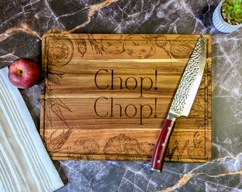 Engraved Acacia Wood Cutting Board: Juice Groove, Chef Gift (16x12)