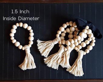 Natural Wood Bead Macramé Tassel Napkin Ring Boho Modern Farmhouse Napkin Holder