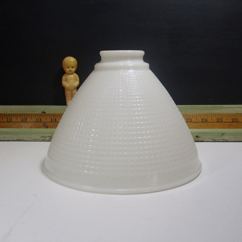 Vintage 8 In Milk Glass Cone Shade White Art Deco Waffle Pattern Replacement 2 1 4 Fitter Diffuser Torchiere Floor Lamp Pendant Fixture