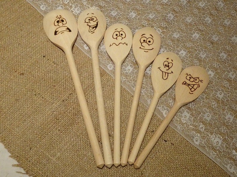Hand engraved wooden spoons facial impressions image 3