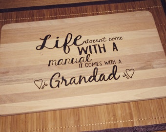 Hand engraved wooden chopping / serving board for grandad